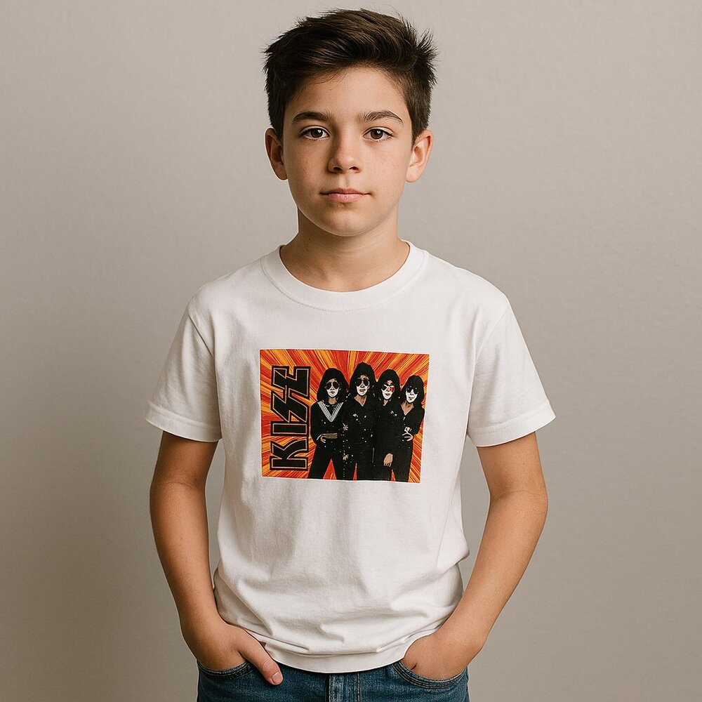 KISS Gildan Kids White Cotton Graphic Short Sleeve T-Shirt Size Med